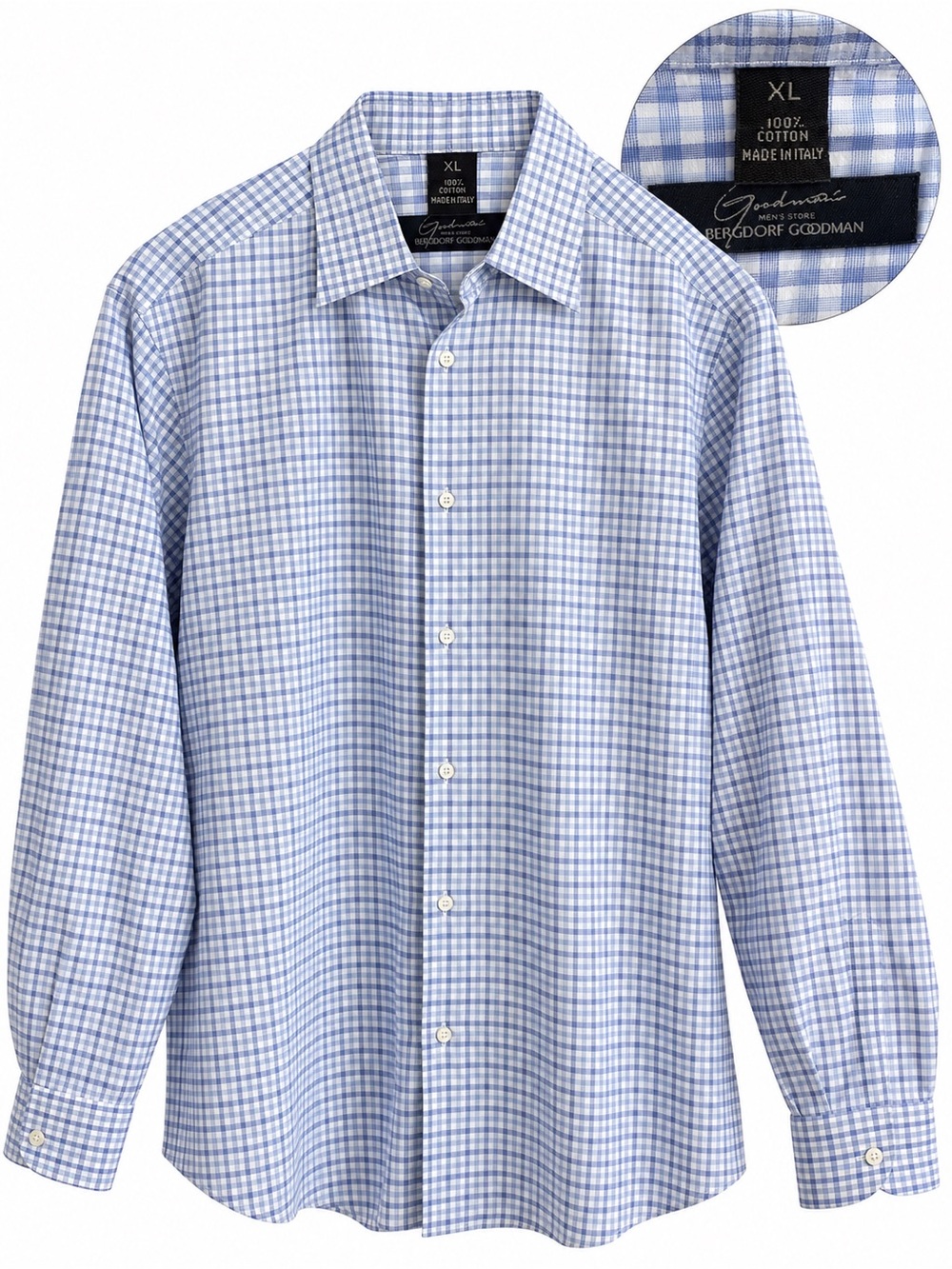 Bergdorf Goodman Men’s Cotton Blue Plaid Button Down Shirt XL | Made in Italy